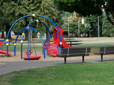 Play structure and benches in Rockwood Central Park