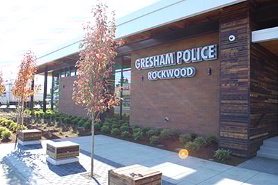 Exterior of Rockwood Public Safety building entrance.