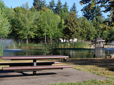 Picnic tables in Red Sunset Park