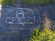 Aerial view of a traffic playground at Pat Pfeifer Park.  